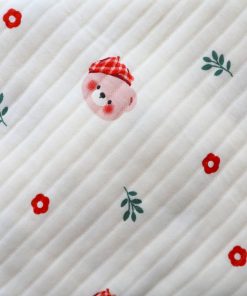 Alternative view of Soft Cotton Hooded Blanket - Cream with Teddy Head with Leaf and Red Flower - HBL1