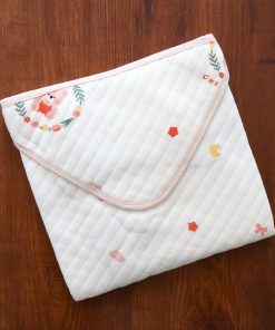 Soft Cotton Hooded Blanket - Cream with Floral Round and Teddy - HBL1