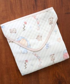 Soft Cotton Hooded Blanket - Cream with Teddy on Party - HBL1