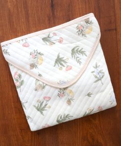 Soft Cotton Hooded Blanket - Cream with Green Leaf and Mushroom - HBL1