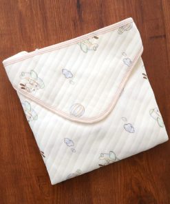 Soft Cotton Hooded Blanket - Cream with Green Puppy on Rocket - HBL1