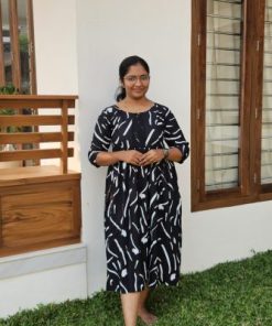 Maternity Casual Feeding Dress - Black and White Print - MCFK