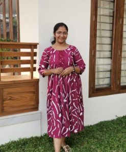 Maternity Casual Feeding Dress - Maroon and White Print - MCFK