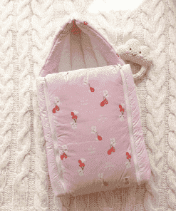 Premium Muslin Cotton Kangaroo Wrapper - Light Pink with Rabbit on Balloon - KW1