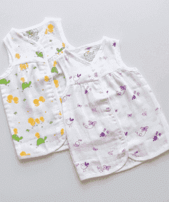 Muslin Cotton Frock - Pack of 2 - Yellow Duck + Purple Bird - DFK