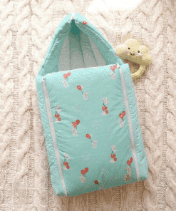 Premium Muslin Cotton Kangaroo Wrapper - Light Green with Rabbit on Balloon - KW1