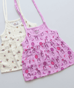 Organic Muslin Shoulder Knot Frock - Pack of 2 - Yellow Dragon Fly + Purple Penguin - DFK
