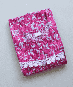 Maternity Feeding Nighty with Lace - Magenta and Grey Leaf - MFN