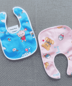 Cotton Bib - Set Of 2 -  Pink with Teddy + Blue with Beer and Clouds - BIB1