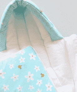 Premium Muslin Cotton Kangaroo Wrapper - Light Blue with White Flower and Honeybee - KW1 - Image 2