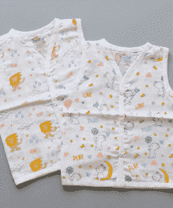 Organic Muslin Cotton Jhabla - Pack of 2 - Play Teddy + Lion - JH1