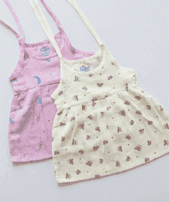 Organic Muslin Shoulder Knot Frock - Pack of 2 - Purple Star + Yellow Dragonfly - DFK