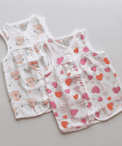 Muslin Cotton Frock - Pack of 2 - Orange Koala + Pink Heart - DFK