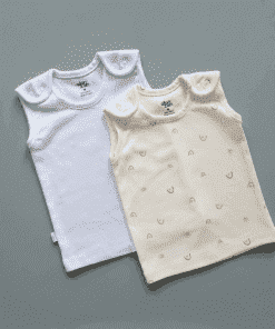 Knitted Cotton  Shoulder Button Jhabla -  Combo Pack of 2 - Off-white with Rainbow and Blue Strip - JH1