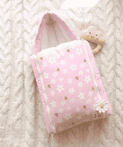 Premium Muslin Cotton Kangaroo Wrapper - Pink with White Flower and Honeybee - KW1
