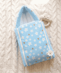 Premium Muslin Cotton Kangaroo Wrapper - Light Blue with White Flower and Honeybee - KW1