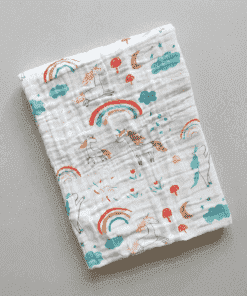 Baby Crinkled Muslin Cotton Bath Towel - 60×115cm - Unicorn and Rainbow -BT1