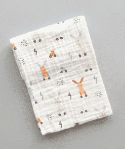 Baby Crinkled Muslin Cotton Bath Towel - 60×115cm - Grey and Brown Rabbit -BT1