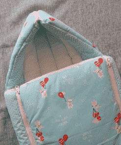 Alternative view of Premium Muslin Cotton Kangaroo Wrapper - Light Blue with Rabbit on Balloon - KW1