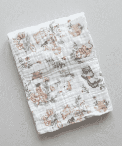 Baby Crinkled Muslin Cotton Bath Towel - 60×115cm - Floral Leaf and Cute Animals -BT1