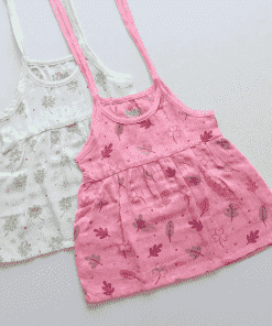 Organic Muslin Shoulder Knot Frock - Pack of 2 - Green Flower + Pink Leaf - DFK