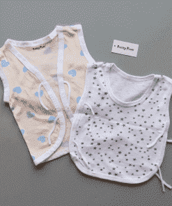 Knitted Cotton Front Knot and Side Knot Jhabla - Pack of 2 - Grey Star + Pink with Blue Heart - JH1