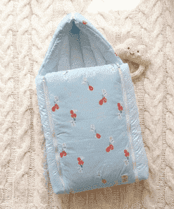 Premium Muslin Cotton Kangaroo Wrapper - Light Blue with Rabbit on Balloon - KW1