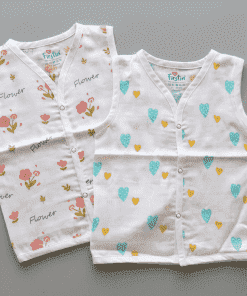Organic Muslin Cotton Jhabla - Pack of 2 - Green Heart  + Peach Flower - JH1