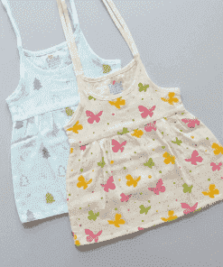 Organic Muslin Shoulder Knot Frock - Pack of 2 - Color Butterfly + Blue Tree - DFK