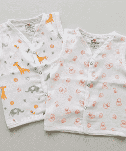 Organic Muslin Cotton Jhabla - Pack of 2 - Duck + Giraffe and Elephant - JH1
