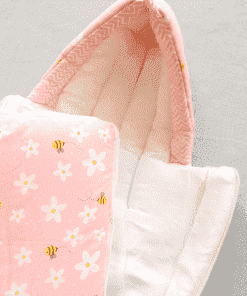 Premium Muslin Cotton Kangaroo Wrapper - Pink with White Flower and Honeybee - KW1 - Image 2