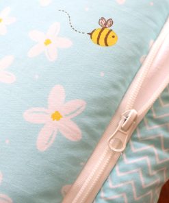 Premium Muslin Cotton Kangaroo Wrapper - Light Blue with White Flower and Honeybee - KW1 - Image 4