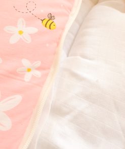 Premium Muslin Cotton Kangaroo Wrapper - Pink with White Flower and Honeybee - KW1 - Image 3