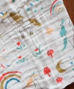 Baby Crinkled Muslin Cotton Bath Towel - 60×115cm - Unicorn and Rainbow -BT1 - Image 2