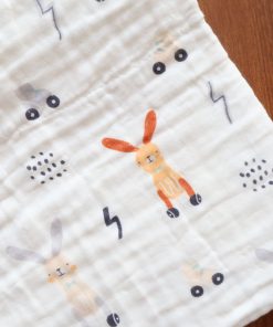 Baby Crinkled Muslin Cotton Bath Towel - 60×115cm - Grey and Brown Rabbit -BT1 - Image 2