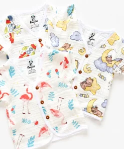 Assorted Crinkled Muslin Half Sleeve Jhabla - Pack of 3
