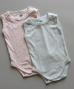 Sleeveless Romper/Onesie - Combo Pack of 2 - off-white with stripe floral + Light blue with dot star - AZBS