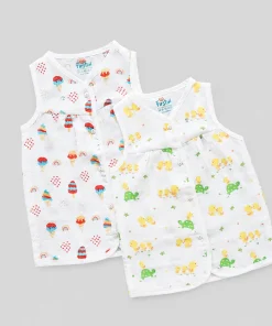 Muslin Cotton Frock - Pack of 2 - Ice Cream + Yellow Duck - DFK