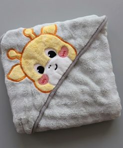 Micro Fiber Hooded Blanket - 90x85cm - Light Gray with Baby Giraffe - HBL