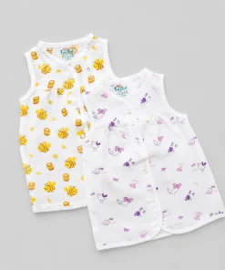 Muslin Cotton Frock - Pack of 2 - Honey Bee + Purple Bird - DFK