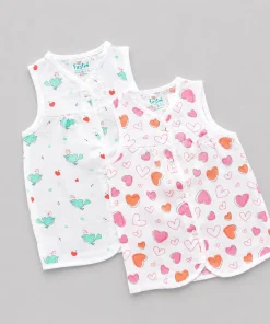 Muslin Cotton Frock - Pack of 2 - Pink Heart + Green Bird - DFK