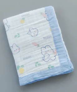 Six Layer Muslin Blanket - Blue with Rabbit -  BL1
