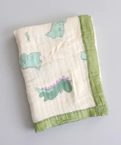 Muslin Crinkled Blanket - Green Border with Dino - BL1