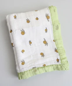 Muslin Crinkled Blanket - Green Border with Lemon - BL1