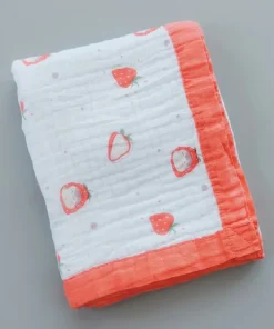 Six Layer Muslin Blanket - Red with Strawberry -  BL1