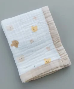 Six Layer Muslin Blanket - Beige with Teddy Head -  BL1
