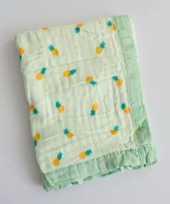 Muslin Crinkled Blanket - Green Border with Pineapple - BL1