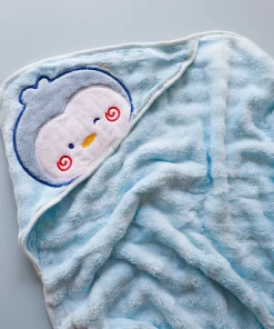 Alternative view of Micro Fiber Hooded Blanket - 90x85cm - Light Blue with Penguin - HBL