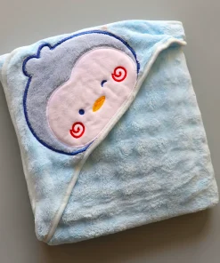 Micro Fiber Hooded Blanket - 90x85cm - Light Blue with Penguin - HBL