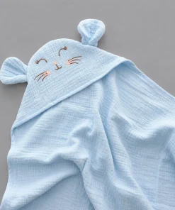 Crinkled Hooded Blanket (80CMx80CM) - Blue with Cute Face - HBL1 - Image 2